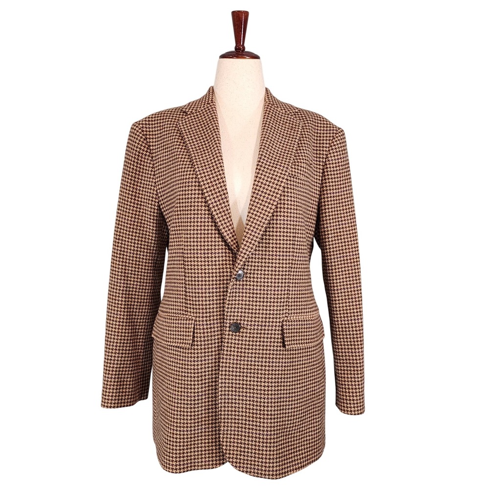 Polo Ralph Lauren Blazer Womens 10 Brown Houndstooth Wool Blend Two Button‎